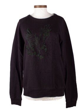 DRIES VAN NOTEN Black Cotton Sweatshirt with Green Eagle Embroidery Sz M